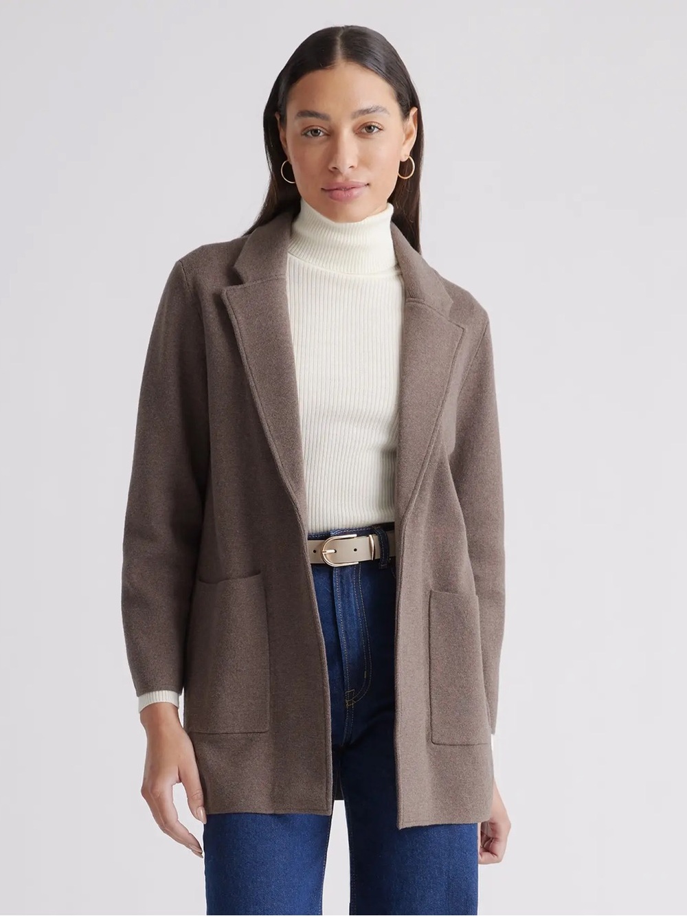 Quince 100% Organic Cotton Knit Blazer in Heather Brown size XS